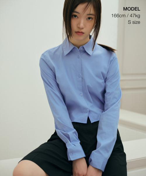 MUSINSA STANDARD WOMAN MUSINSA STANDARD WOMAN Slim Fit Crop Shirt [Socks Blue]