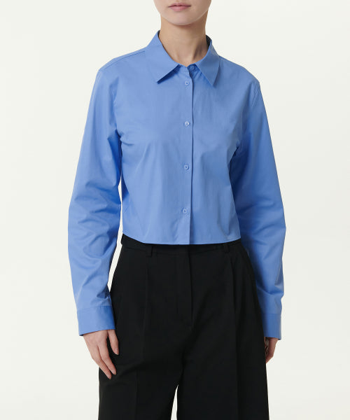 MUSINSA STANDARD WOMAN MUSINSA STANDARD WOMAN Slim Fit Crop Shirt [Socks Blue]