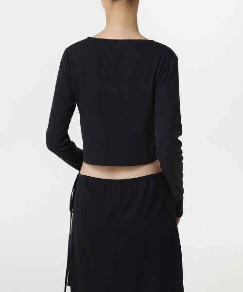 MUSINSA STANDARD WOMAN MUSINSA STANDARD WOMAN Women's Ribbed Tie-Up Crop Cardigan (Black)