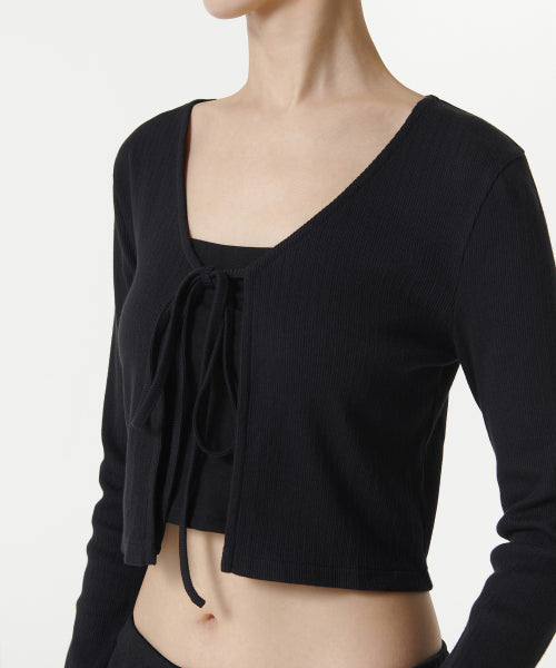 MUSINSA STANDARD WOMAN MUSINSA STANDARD WOMAN Women's Ribbed Tie-Up Crop Cardigan (Black)
