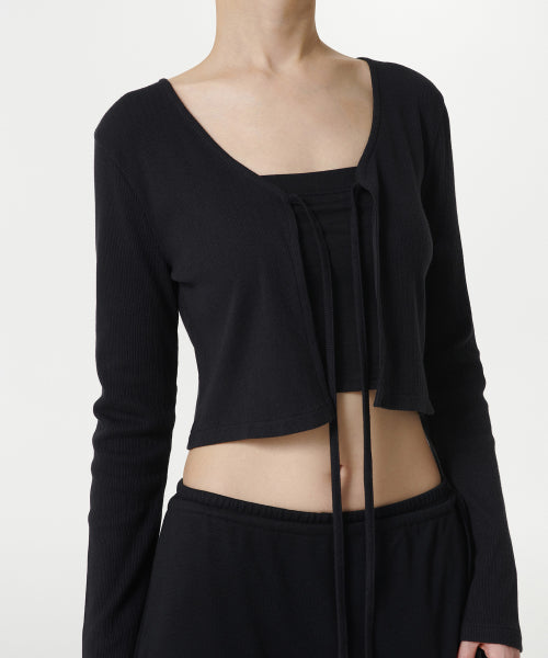 MUSINSA STANDARD WOMAN MUSINSA STANDARD WOMAN Women's Ribbed Tie-Up Crop Cardigan (Black)