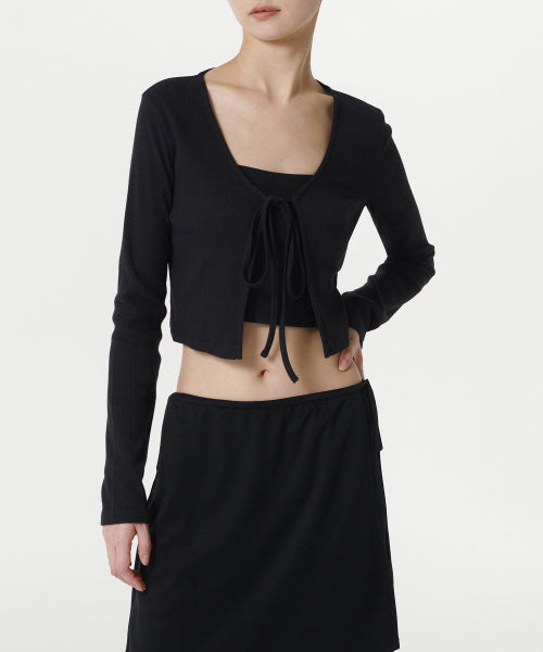 MUSINSA STANDARD WOMAN MUSINSA STANDARD WOMAN Women's Ribbed Tie-Up Crop Cardigan (Black)