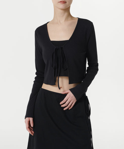 MUSINSA STANDARD WOMAN MUSINSA STANDARD WOMAN Women's Ribbed Tie-Up Crop Cardigan (Black)