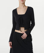 MUSINSA STANDARD WOMAN MUSINSA STANDARD WOMAN Women's Ribbed Tie-Up Crop Cardigan (Black)