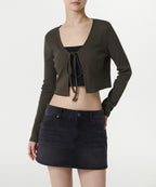 MUSINSA STANDARD WOMAN MUSINSA STANDARD WOMAN Cardigan ribbed tie-up crop dark olive