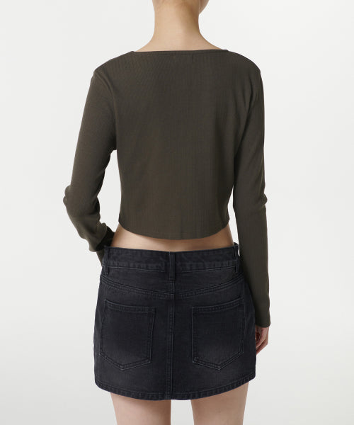 MUSINSA STANDARD WOMAN MUSINSA STANDARD WOMAN Cardigan ribbed tie-up crop dark olive