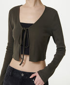 MUSINSA STANDARD WOMAN MUSINSA STANDARD WOMAN Cardigan ribbed tie-up crop dark olive