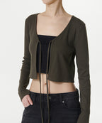 MUSINSA STANDARD WOMAN MUSINSA STANDARD WOMAN Cardigan ribbed tie-up crop dark olive