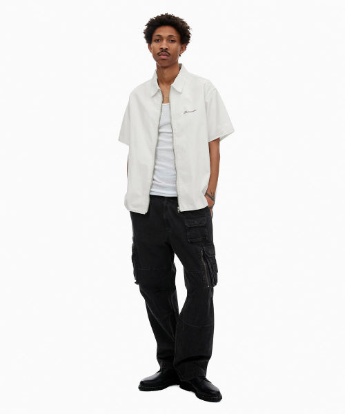 THISISNEVERTHAT THISISNEVERTHAT Washed Denim Zip Shirt Off White