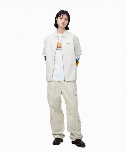 THISISNEVERTHAT THISISNEVERTHAT Washed Denim Zip Shirt Off White