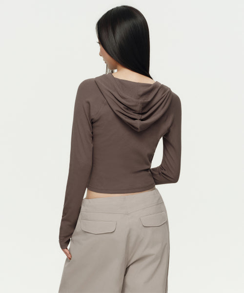 MUSINSA STANDARD WOMAN MUSINSA STANDARD WOMAN Women's Ribbed Slim Hooded Long Sleeve T-Shirt Dusty Brown