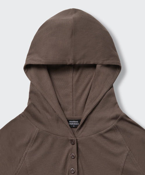 MUSINSA STANDARD WOMAN MUSINSA STANDARD WOMAN Women's Ribbed Slim Hooded Long Sleeve T-Shirt Dusty Brown