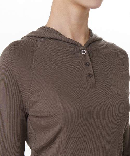 MUSINSA STANDARD WOMAN MUSINSA STANDARD WOMAN Women's Ribbed Slim Hooded Long Sleeve T-Shirt Dusty Brown