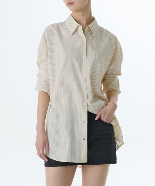 MUSINSA STANDARD WOMAN MUSINSA STANDARD WOMAN Women's Oversized Striped Silky Shirt [Yellow]