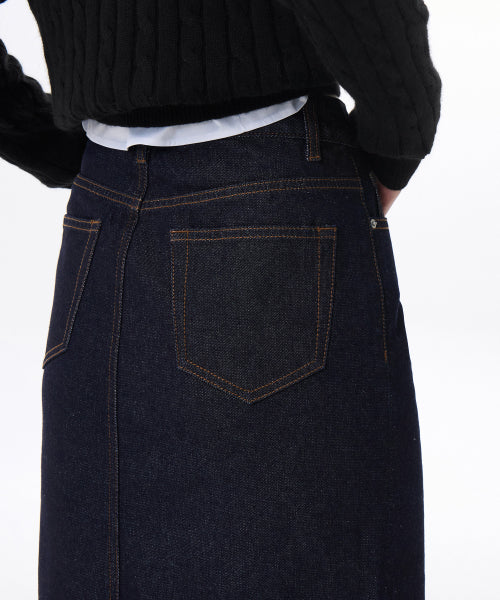 MUSINSA STANDARD WOMAN MUSINSA STANDARD WOMAN Denim Midi Skirt Deep Indigo