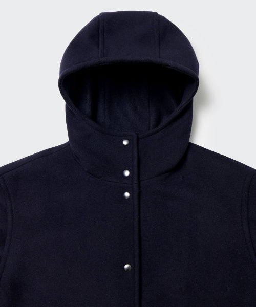 MUSINSA STANDARD WOMAN MUSINSA STANDARD WOMAN Wool Blend Hooded Coat (Navy)