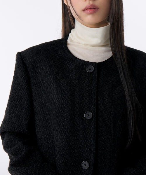 MUSINSA STANDARD WOMAN MUSINSA STANDARD WOMAN Women's Round Neck Tweed Half Jacket [Black]