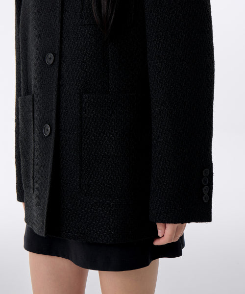MUSINSA STANDARD WOMAN MUSINSA STANDARD WOMAN Women's Round Neck Tweed Half Jacket [Black]