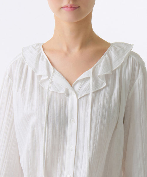 MUSINSA STANDARD WOMAN MUSINSA STANDARD WOMAN Women's Cotton Frill Neck Blouse (White)