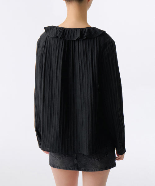 MUSINSA STANDARD WOMAN MUSINSA STANDARD WOMAN Women's Cotton Frill Neck Blouse [Black]