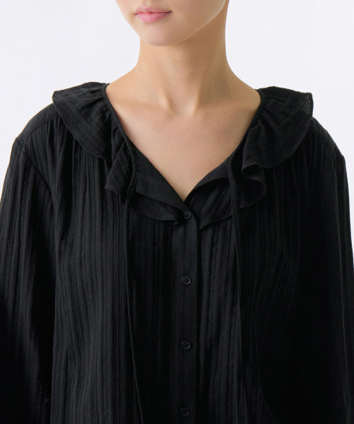 MUSINSA STANDARD WOMAN MUSINSA STANDARD WOMAN Women's Cotton Frill Neck Blouse [Black]