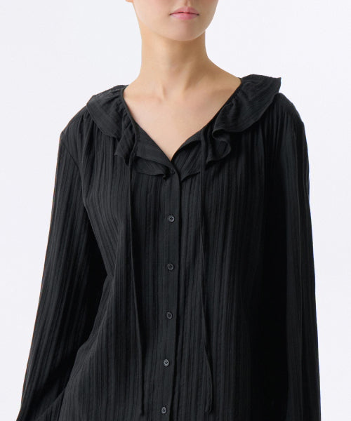 MUSINSA STANDARD WOMAN MUSINSA STANDARD WOMAN Women's Cotton Frill Neck Blouse [Black]