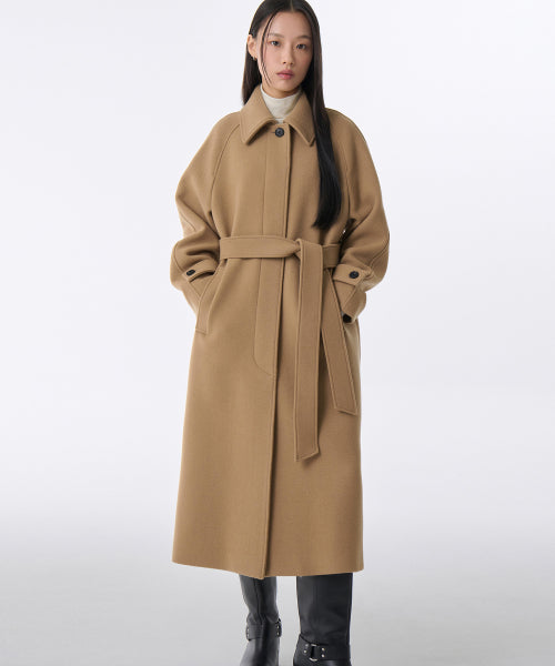 MUSINSA STANDARD WOMAN MUSINSA STANDARD WOMAN Cashmere Blend Balmacan Robe Coat [Camel]