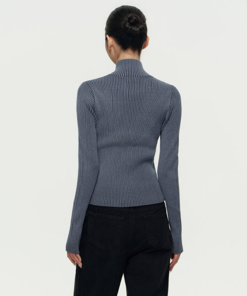 MUSINSA STANDARD WOMAN MUSINSA STANDARD WOMAN Women's Two-Tone Ribbed Slim Knit Zip-Up [Size]