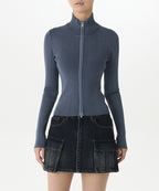 MUSINSA STANDARD WOMAN MUSINSA STANDARD WOMAN Women's Two-Tone Ribbed Slim Knit Zip-Up [Size]