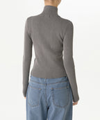 MUSINSA STANDARD WOMAN MUSINSA STANDARD WOMAN Women's Two-Tone Ribbed Slim Knit Zip-Up Warm Gray