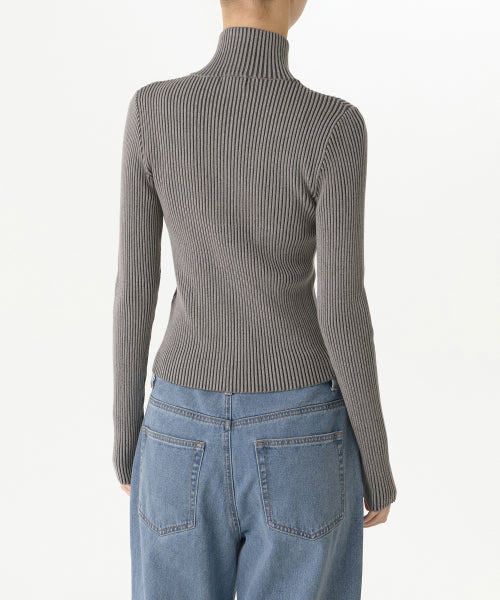 MUSINSA STANDARD WOMAN MUSINSA STANDARD WOMAN Women's Two-Tone Ribbed Slim Knit Zip-Up Warm Gray