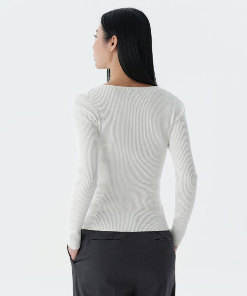 MUSINSA STANDARD WOMAN MUSINSA STANDARD WOMAN Women's Ribbed Slim Square Neck Knit [Ivory]