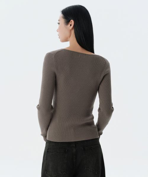 MUSINSA STANDARD WOMAN MUSINSA STANDARD WOMAN Women's Ribbed Slim Square Neck Knit [Taupe] (Size)