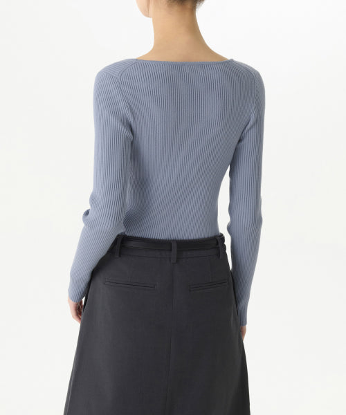 MUSINSA STANDARD WOMAN MUSINSA STANDARD WOMAN Women's Ribbed Slim Square Neck Knit Blue Gray