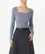 MUSINSA STANDARD WOMAN MUSINSA STANDARD WOMAN Women's Ribbed Slim Square Neck Knit Blue Gray