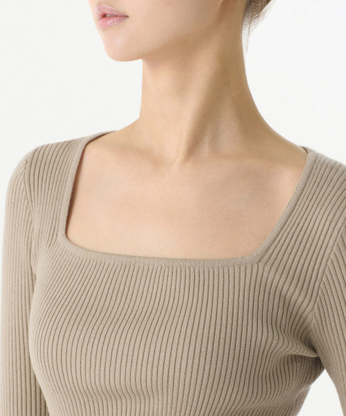 MUSINSA STANDARD WOMAN MUSINSA STANDARD WOMAN Women's Ribbed Slim Square Neck Knit Greyish Beige