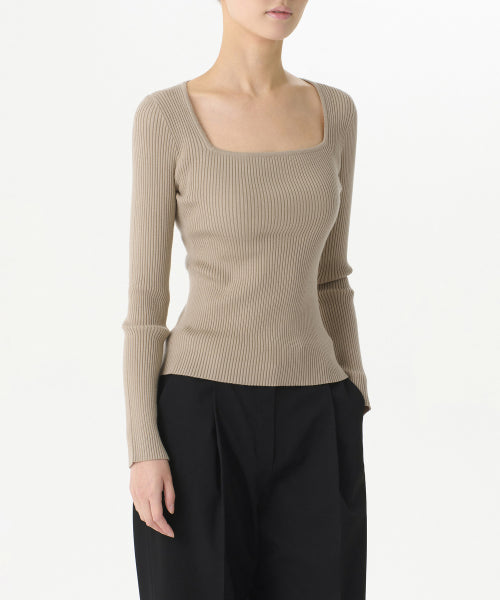 MUSINSA STANDARD WOMAN MUSINSA STANDARD WOMAN Women's Ribbed Slim Square Neck Knit Greyish Beige