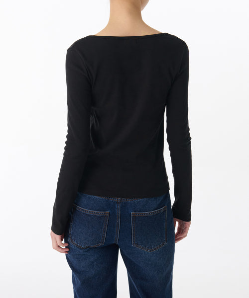 MUSINSA STANDARD WOMAN MUSINSA STANDARD WOMAN Women's Slim Square Neck Long Sleeve T-Shirt (Black)