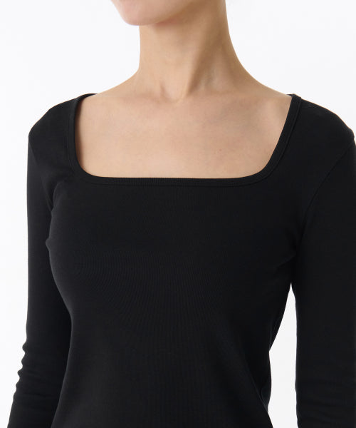 MUSINSA STANDARD WOMAN MUSINSA STANDARD WOMAN Women's Slim Square Neck Long Sleeve T-Shirt (Black)
