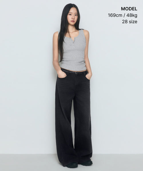 MUSINSA STANDARD WOMAN MUSINSA STANDARD WOMAN Women's Wide Trapeze Denim Pants (Washed Black)