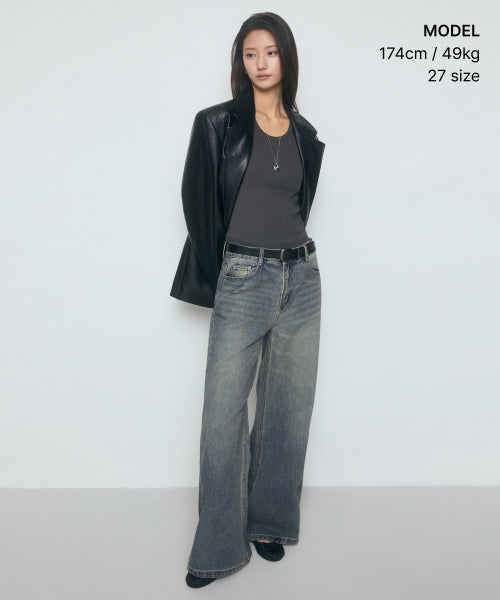 MUSINSA STANDARD WOMAN MUSINSA STANDARD WOMAN Women's Wide Trapeze Denim Pants [Rusty Blue]