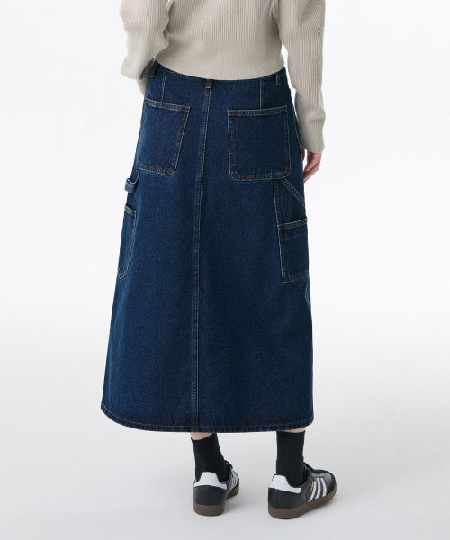 MUSINSA STANDARD WOMAN MUSINSA STANDARD WOMAN Denim Carpenter Long Skirt [Medium Indigo]