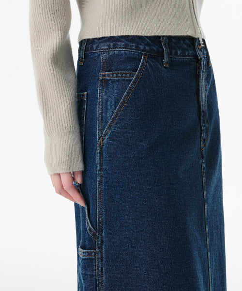 MUSINSA STANDARD WOMAN MUSINSA STANDARD WOMAN Denim Carpenter Long Skirt [Medium Indigo]
