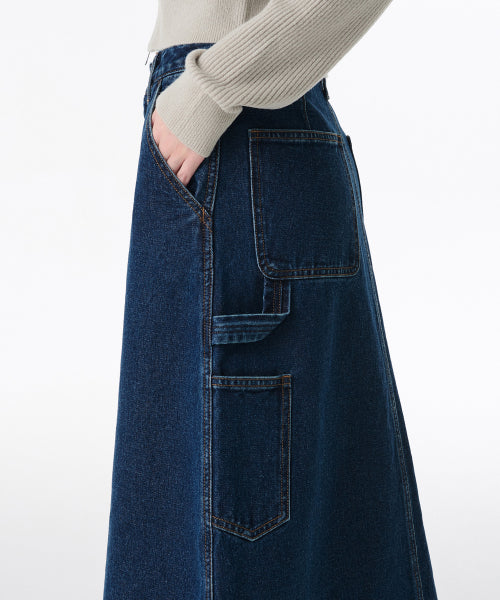 MUSINSA STANDARD WOMAN MUSINSA STANDARD WOMAN Denim Carpenter Long Skirt [Medium Indigo]