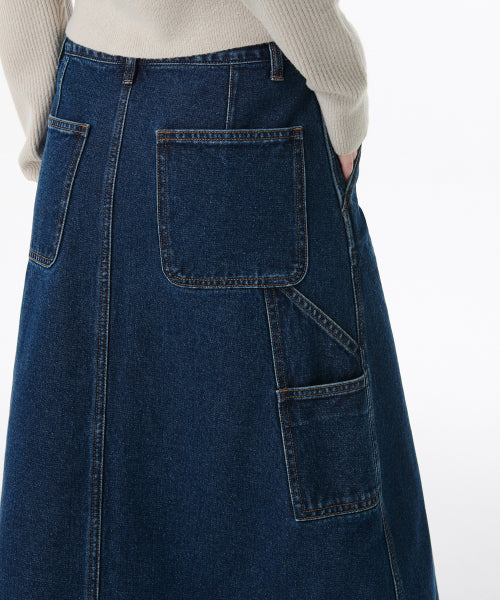 MUSINSA STANDARD WOMAN MUSINSA STANDARD WOMAN Denim Carpenter Long Skirt [Medium Indigo]