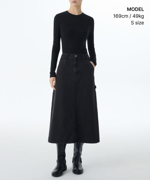 MUSINSA STANDARD WOMAN MUSINSA STANDARD WOMAN Women's Denim Carpenter Long Skirt (Washed Black)