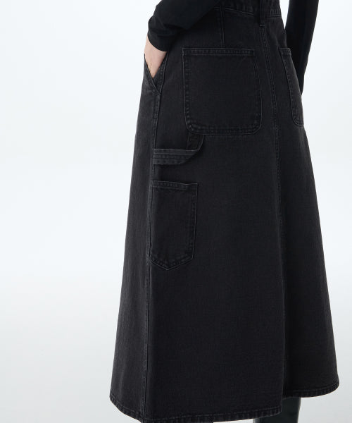 MUSINSA STANDARD WOMAN MUSINSA STANDARD WOMAN Women's Denim Carpenter Long Skirt (Washed Black)