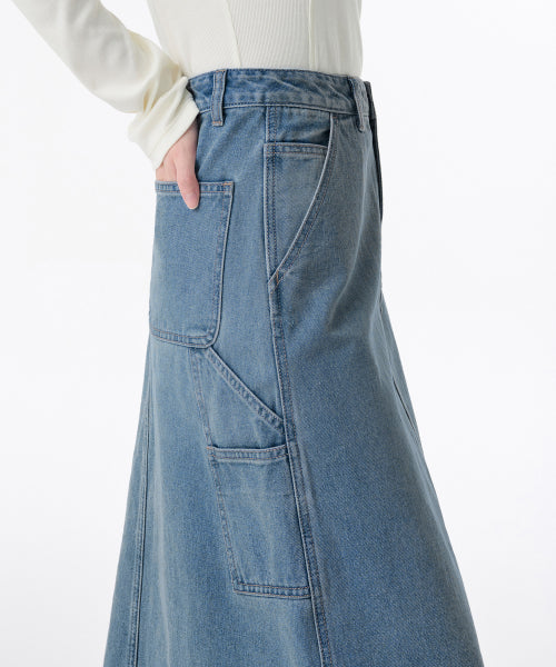 MUSINSA STANDARD WOMAN MUSINSA STANDARD WOMAN Denim Carpenter Long Skirt (Light Indigo)
