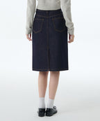MUSINSA STANDARD WOMAN MUSINSA STANDARD WOMAN Denim Knee Length Skirt Deep Indigo