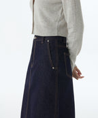 MUSINSA STANDARD WOMAN MUSINSA STANDARD WOMAN Denim Knee Length Skirt Deep Indigo